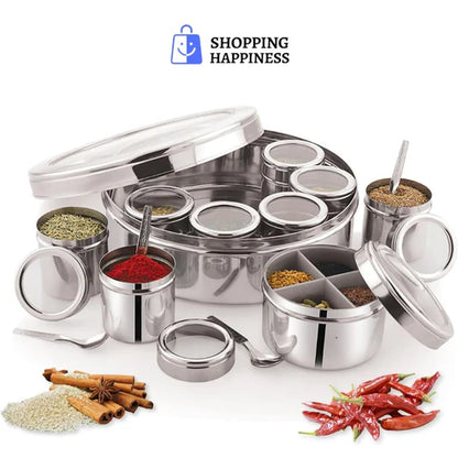 Premium Stainless Steel Masala (Spice) Box/Dabba/Organizer (Round)