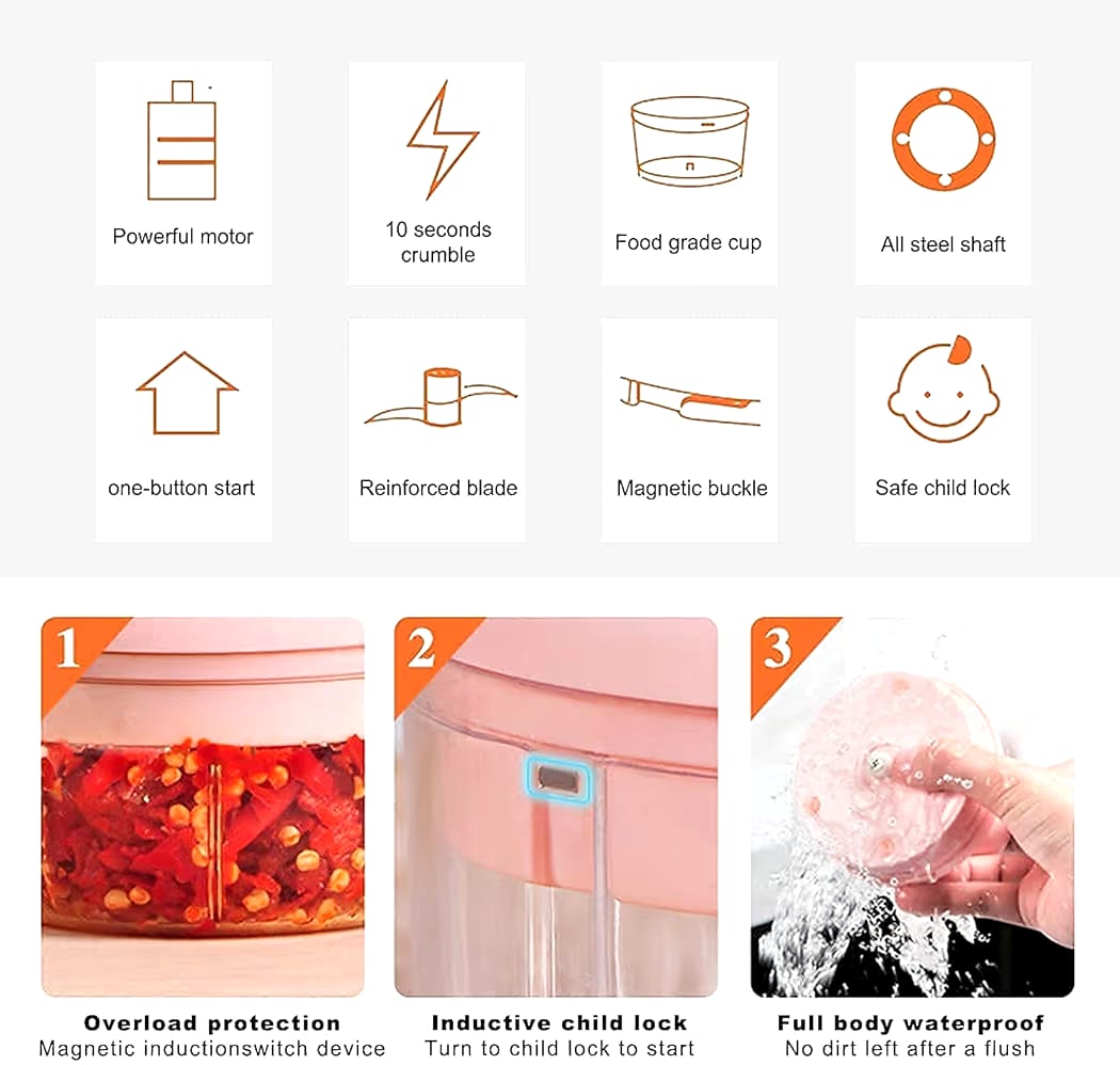 “Electric Mini Vegetable Chopper – USB Rechargeable | 250ml | Fast Kitchen Cutter”