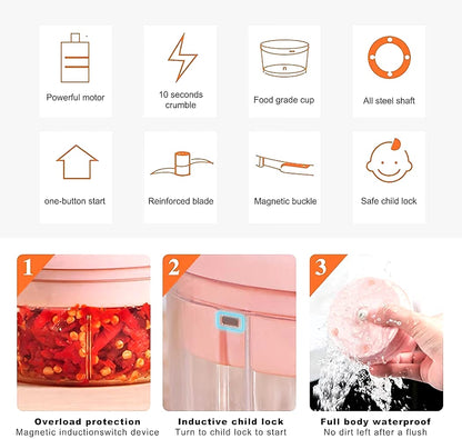 “Electric Mini Vegetable Chopper – USB Rechargeable | 250ml | Fast Kitchen Cutter”